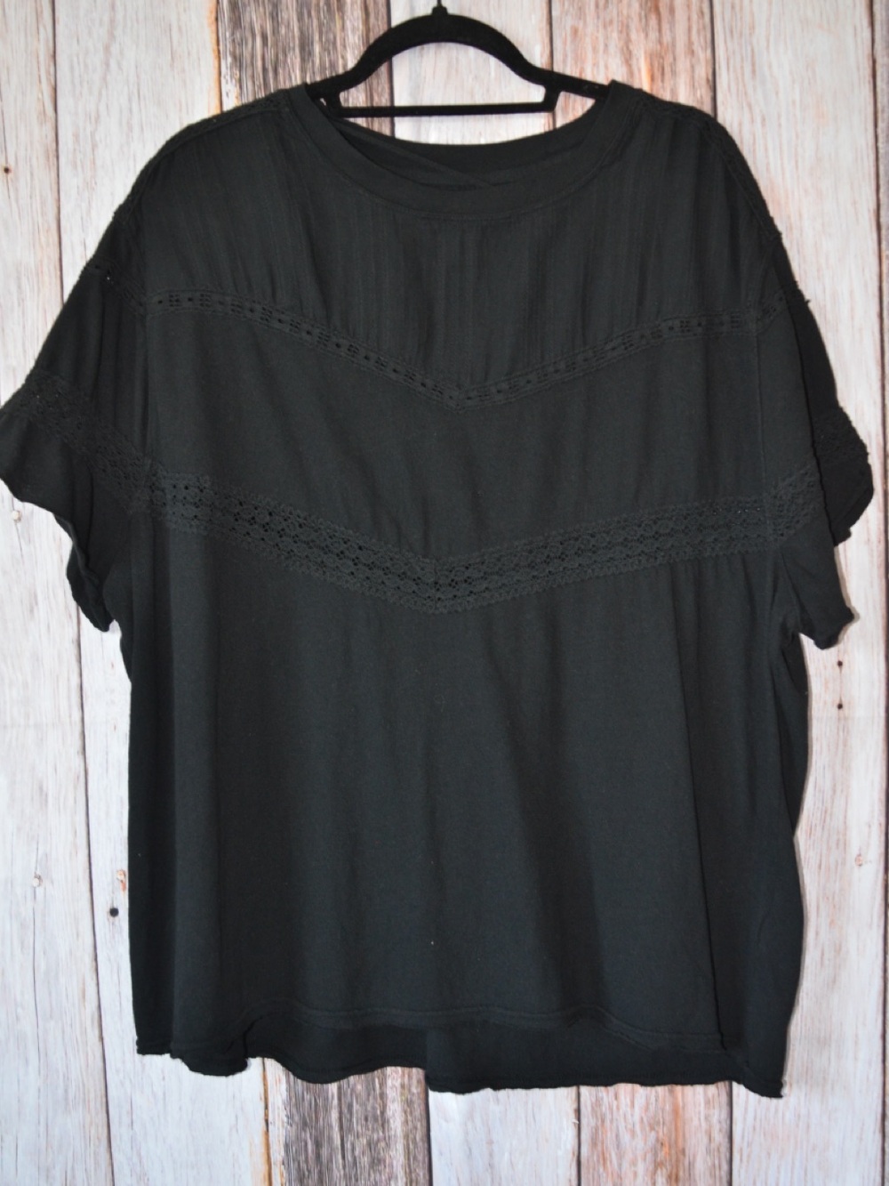 We The Free Black Short Sleeve Tee with Lace Insets